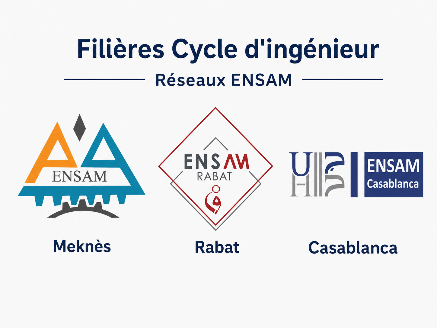 Réseau ENSAM Maroc : Meknès, Casablanca et Rabat - filières et concours Bac+2